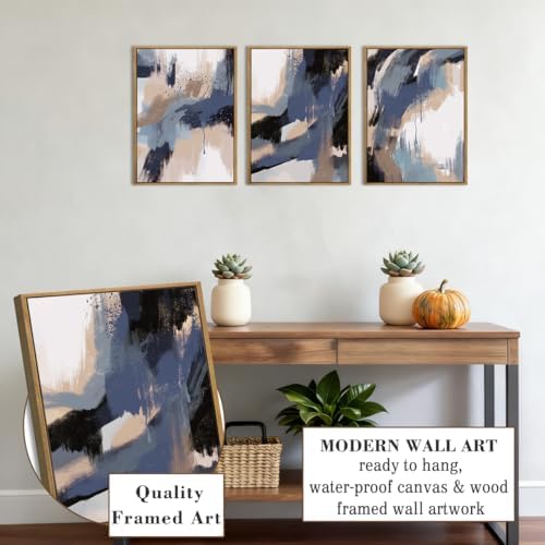 BINCUE Blue Neutral Wall Art Modern Abstract Artwork - Image 3