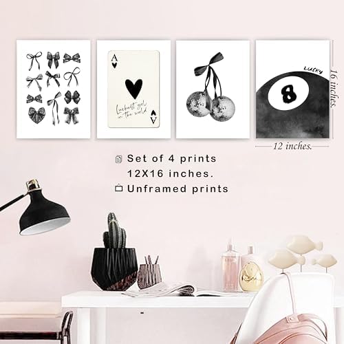 okaxscm Black Coquette Trendy Preppy Wall Art Prints Set of 4, Coquette Room - Image 3