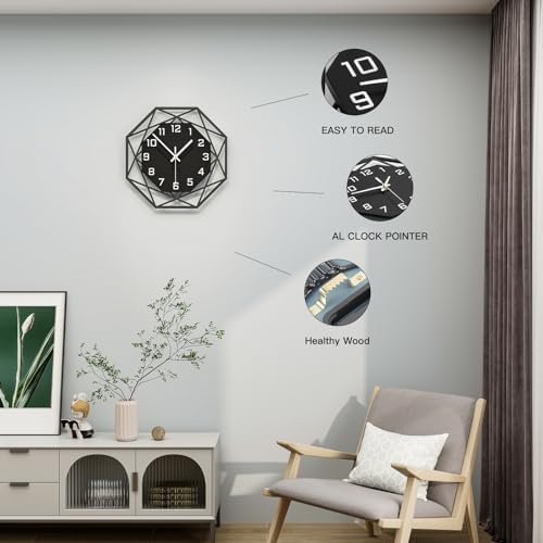 Modern Wall Clocks for Living Room Decor 12in Black Analog Clock - Image 4