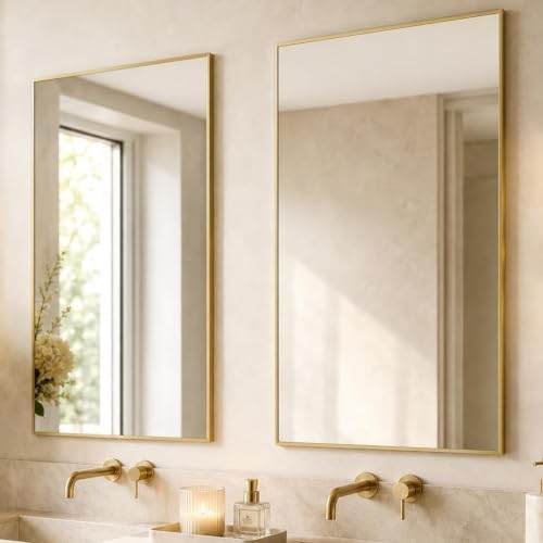 2-Pack 24"x36" Satin Gold Framed Bathroom Vanity Wall Mirrors by Pocetry