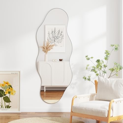 QDSSDECO 63" x 24" Full Length Mirror Irregular Wavy Mirror by QDSSDECO