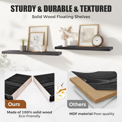 24x5.8x0.8in Floating Wall Shelves Rustic Solid Wood 3-Pack - Image 4