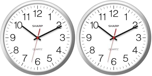 Sharp Wall Clock – Silver, Silent Non Ticking 14 Inch Quality Quartz Battery by SHARP