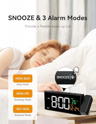 Netzu Projection Clock for Bedroom Ceiling, Alarm Clocks Black - Image 5
