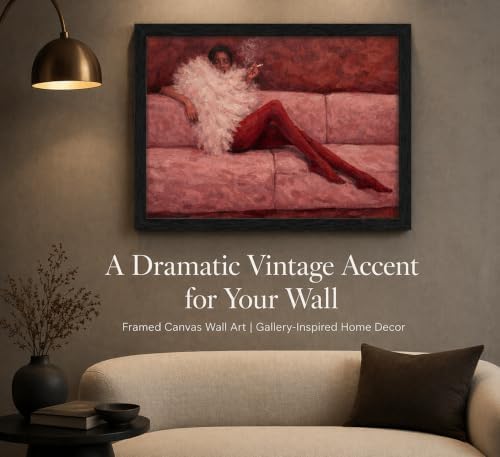 Framed Abstract Fashion Woman Canvas Wall Art, Cool Girl In Sofa Pink Ruby - Image 2