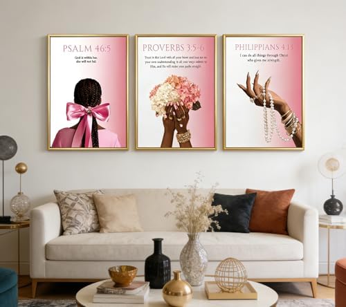 3Pcs Trendy Pink Christian Canvas Wall Art, Preppy Bible Verse Posters Print - Image 2