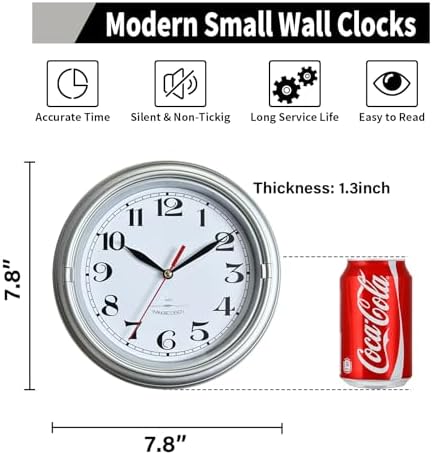 WANGIRO 8" Modern Wall Clock Silent Non-Ticking Battery Powered - Image 3