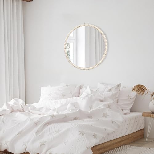 20 Inch Boho Beaded Round Mirror Wall Decor, Decorative Hanging Circle Nursery - Image 7