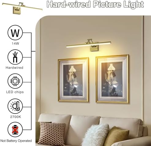 Hard-Wired Picture Light for Wall, Brass Art Light, Gallery Light 23.39inch - Image 6