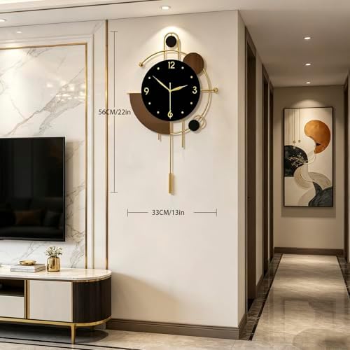 Large Modern Gold Metal Pendulum Wall Clock - Image 4