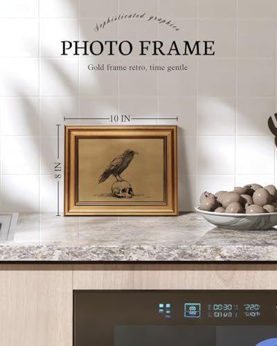 VIYYIEA Gold Framed Gothic Wall Art, Raven Skull Sketch, 12x16 Inch - Image 2