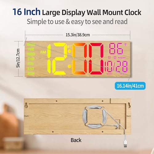 LEIKE 16.2" Digital Wall Clock – RGB, Dual Alarm, Auto-Brightness - Image 3