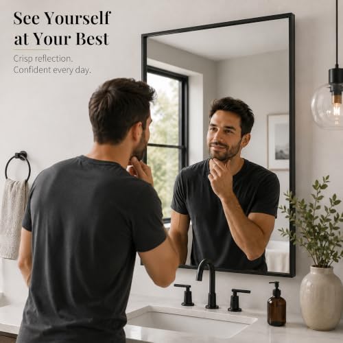 24 x 36 Inch Matte Black Framed Rectangle Bathroom Vanity Mirror - Image 3
