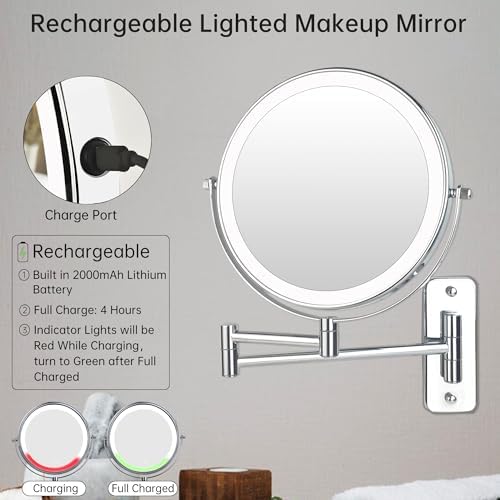 JANEEVA 8" Wall Mounted Lighted Makeup Mirror, Rechargeable Double Sided 1X/10X - Image 6