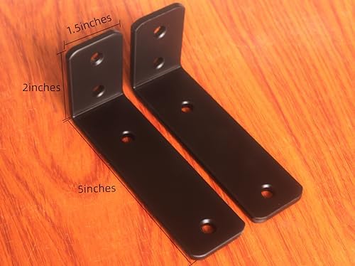 2 Pack - L 5" x H 2" x W1.5, 5mm Thick Black L Shelf Bracket, Iron Shelf - Image 2