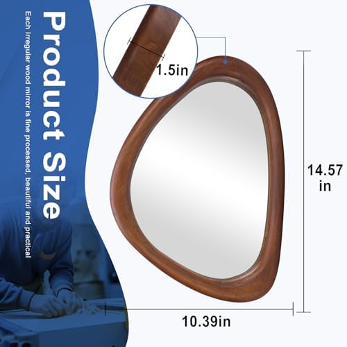 Irregular Wall Mirror, 15*10in Asymmetrical Wood Mirrors, Small Wall Mirror - Image 3