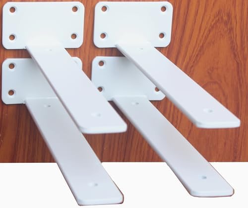 4 Pack - 9 inch White Hidden L Shelf Bracket Iron Floating Shelf Brackets by MHMYDZ