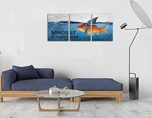 3 Panels Modern Framed Inspirational Canvas Wall Art Goldfish Body Strong Shark - Image 4