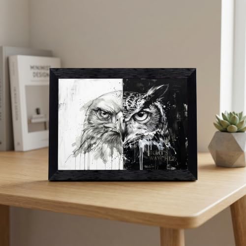 Framed Canvas Wall Art Monochrome Mixed Media Eagle and Owl Gritty Ink Wash - Image 6