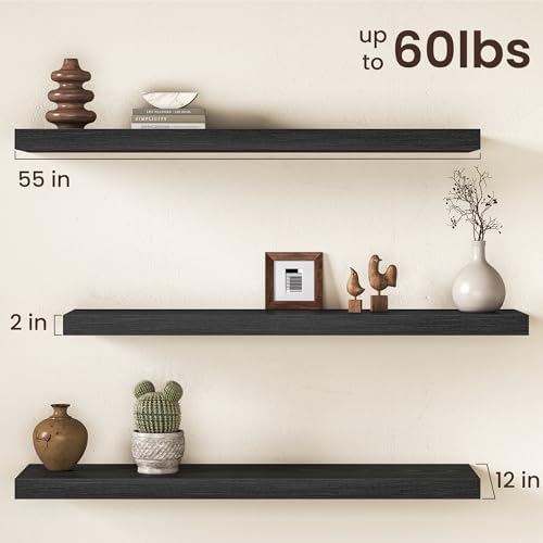 Black Floating Shelves 55Inch Long, 12 Inch Deep Floating Shelves - Image 3
