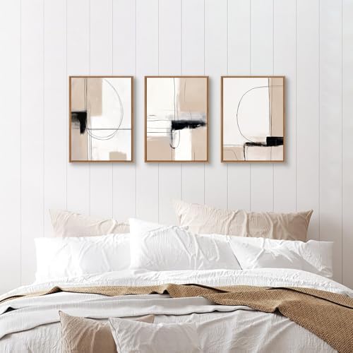 3 Pcs Framed Neutral Abstract Canvas Wall Art Prints Modern Decor 12"x16" - Image 3