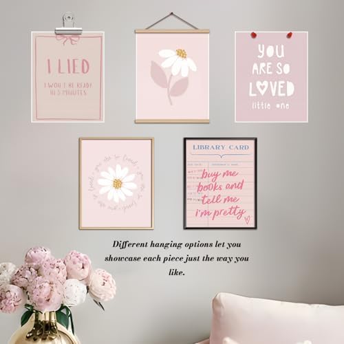 XYHYRA Pink Wall Art Painting Set of 9, Romantic Bow Books Daisy Poster - Image 7