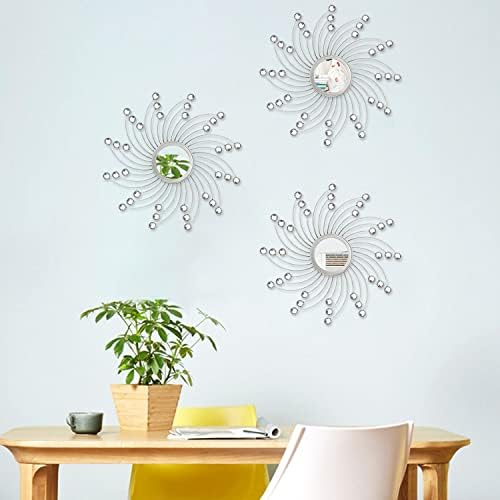 Uaussi 3 Pack Crystal Sunburst Wall Mirror Décor Rhinestone Mirrors Decorative - Image 5