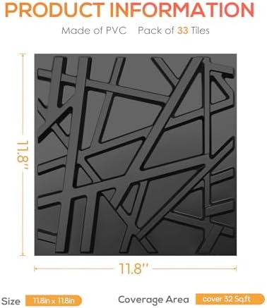 LEVOWAY 33 Pack 3D Wall Panels for Interior Wall Decor, 11.8''x11.8'' Black - Image 5
