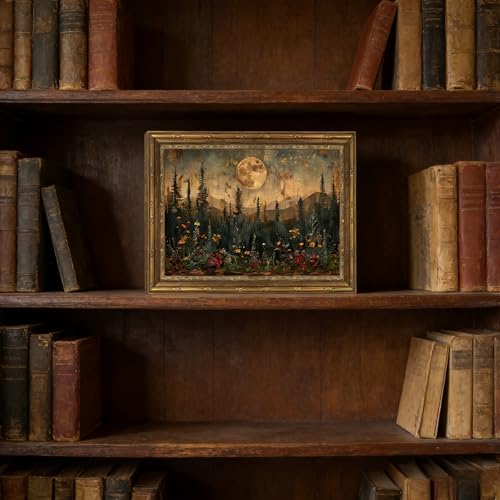 Gold Framed Wall Art Vintage Nature Forest Wall Art Full Moon Forest Landscape - Image 5