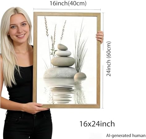 Framed Zen Stone Canvas Wall Art, Bathroom Picture Decor 16x24in - Image 7
