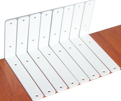 8 Pack - L 8" x H 6" x W1.5, 5mm Thick White L Shelf Bracket, Iron Shelf by MHMYDZ