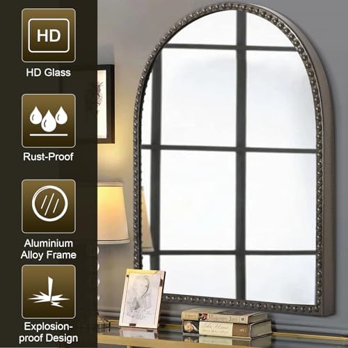 Large Arched Mirror for Wall, Retro Metal Beaded Frame Decorative Mirror for - Image 6