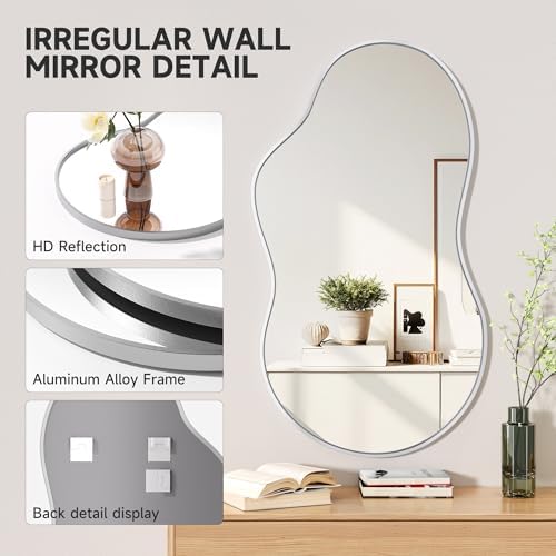Hasipu 35"x24" Irregular Wall Mirror Silver Asymmetrical Mirror - Image 2