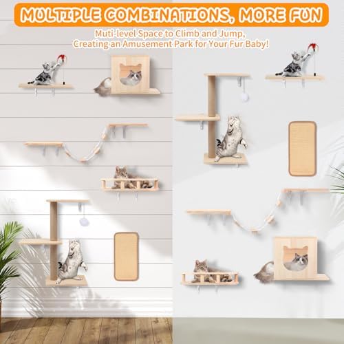 Cat Wall Shelves, Solid Wooden Wall-Mounted Cat Furniture - Image 6