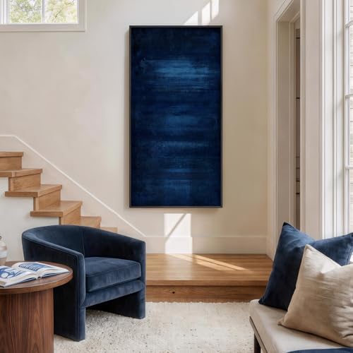Large Framed Navy Blue Abstract Wall Art, 1 Piece Vertical 30x60 In - Image 4