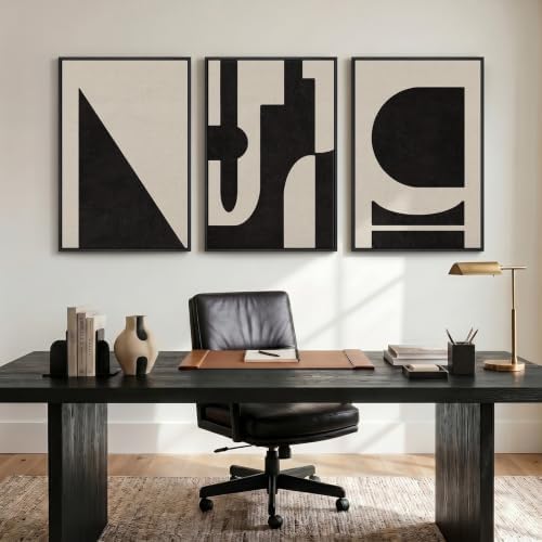 Large Framed Neutral Abstract Geometric Wall Art Set, 3 Piece 24x36 Inch - Image 5