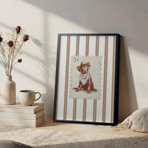 Vintage Cowboy Dog Wall Art, Western Puppy Stamp Canvas Print, Farm Rustic - Image 6