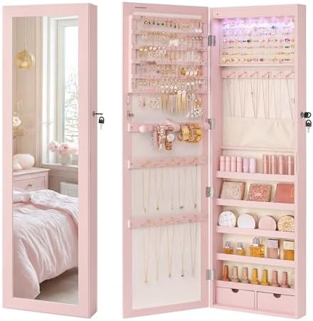 SONGMICS 6 LEDs Mirror Jewelry Cabinet, 47.2-Inch Tall by SONGMICSbySONGMICSHOME