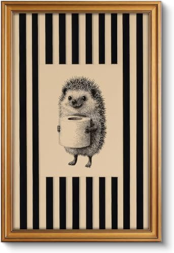 Gold Framed Wall Art, Funny Bathroom Hedgehog Canvas Prints, Vintage Hedgehog by YDNAKLX