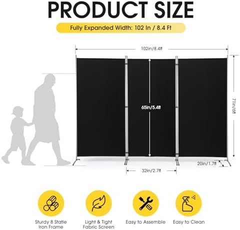 RANTILA 3 Panel Privacy Screen, 6 Ft Tall Folding Privacy Screen Room Dividers - Image 2
