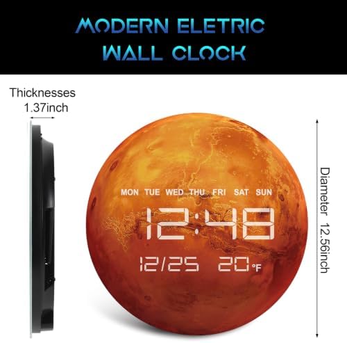 Digital Wall Clock, LED Mars Design, Temperature Display - Image 2