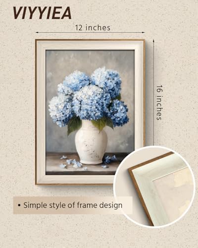 VIYYIEA Vintage Framed Blue Hydrangea Botanical Canvas Wall Art, 16×12 Inch - Image 2
