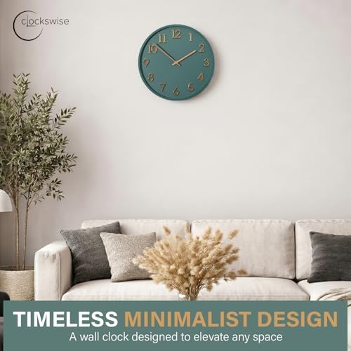 Clockswise 11" Modern Minimalist Round Wall Clock Gold Arabic Numerals Blue - Image 4