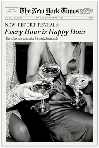 Retro Black and White Newspaper Wall Art 16x24inch UnFramed Every Hour Is Happy by Unknown