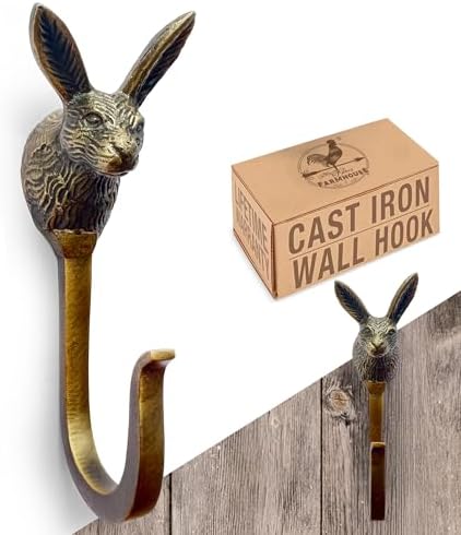 Cast Iron Hare Hook, Heavy Duty, 5.15 inch Tall, Farmhouse Decorative Wall Hook by MyFancyFarmhouse
