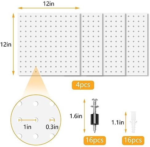 4PCS Metal Pegboard Wall Organizer White Peg Board Kit - Image 4