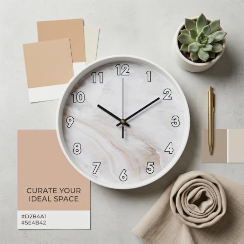 Beige White Marble Pattern Simple Luxury wall Clock Silent Non Ticking Battery - Image 4