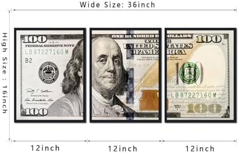 Black Framed Vintage Canvas Wall Art Benjamin Franklin 100 Dollar Money - Image 6