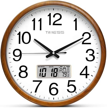 TIMESS Wall Clock, Classic Wood Style Finish, 16 Inch Non-Ticking Silent by TIMESS