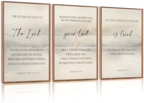 HLNIUC Christian Scripture Framed Wall Art Set of 3, The Lord Your God Is Good by HLNIUC